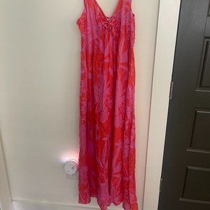 Pink & Orange Tropical Flowy Maxi Dress
